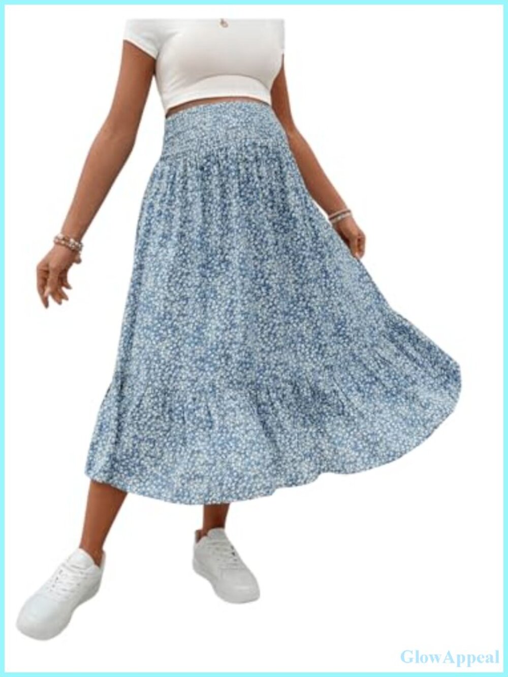 Maternity Floral Midi Skirt High Rise Shirred Soft No Stretch